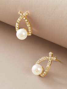 1pair Rhinestone Decor & Faux Pearl Decor Stud Earrings