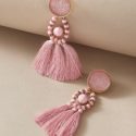 1pair Tassel Decor Beaded Drop Earrings