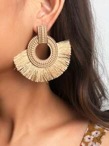 1pair Tassel Decor Round Drop Earrings