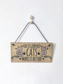 1pc Cat Print Wooden Wall Hanging