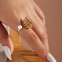 1pc Faux Pearl & Butterfly Ring Decor Cuff Ring