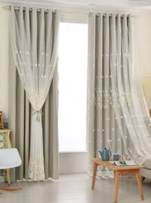 1pc Flower Embroidered Double Layer Curtain