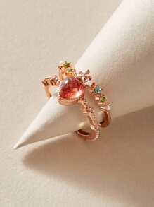 1pc Gemstone Decor Cuff Ring