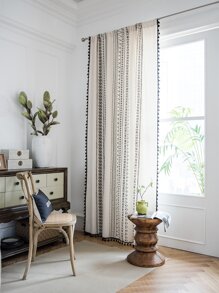 1pc Geometric Pattern Tassel Trim Curtain