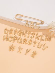 1pc Letter Charm Safety Pin Brooch With 26pcs Charm