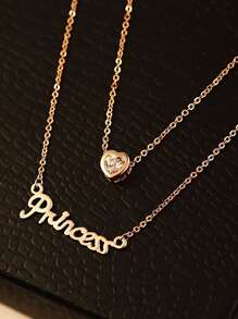 1pc Letter & Rhinestone Charm Layered Necklace