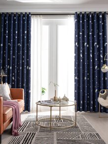 1pc Moon & Star Print Curtain