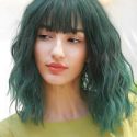 1pc Natural Curly Wig With Bangs