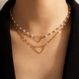 1pc Open Heart Faux Pearl Layered Necklace