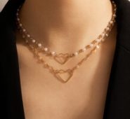 1pc Open Heart Faux Pearl Layered Necklace