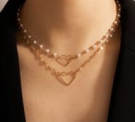 1pc Open Heart Faux Pearl Layered Necklace