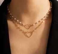 1pc Open Heart Faux Pearl Layered Necklace
