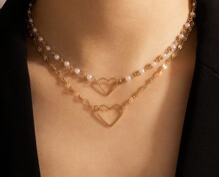 1pc Open Heart Faux Pearl Layered Necklace