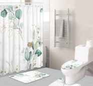 1pc Plant Print Bath Mat Or Shower Curtain