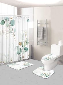 1pc Plant Print Bath Mat Or Shower Curtain