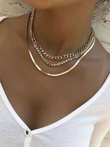 1pc Rhinestone Chain Layered Necklace