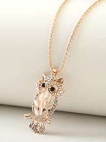 1pc Rhinestone Decor Owl Charm Necklace