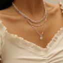 1pc Round Disc Layered Chain Necklace