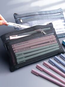 1pc Solid Mesh Random Pencil Bag