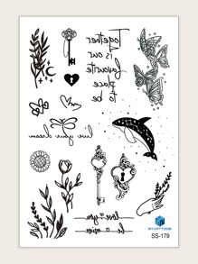 1sheet Butterfly & Dolphin Tattoo Sticker