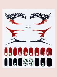 1sheet Halloween Skull Pattern Nail Art Sticker & Eye Tattoo Sticker