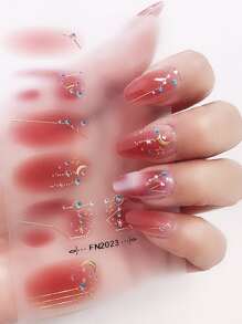 1sheet Moon & Star Print Nail Art Sticker & 1pc Nail File