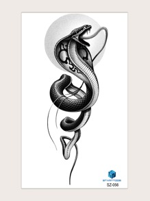 1sheet Snake & Moon Pattern Tattoo Sticker