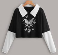 2 In 1 Butterfly Graphic Crop Tee