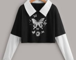 2 In 1 Butterfly Graphic Crop Tee