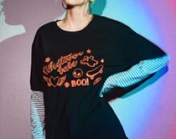 2 In 1 Halloween Graphic Letter Tee