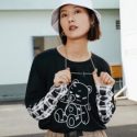 2 In 1 Plaid Sleeve Cartoon Bear Graphic Tee