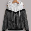 2 In 1 Striped Drawstring Cut Out Hoodie