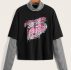 2 In 1 Striped Sleeve Letter Car Graphic Tee