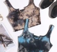2 Pack Notched Neck Lettuce Trim Tie Dye Tank Top