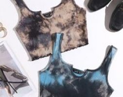 2 Pack Notched Neck Lettuce Trim Tie Dye Tank Top