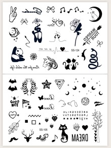 2 pieces Cat & Moon Pattern Tattoo Sticker