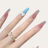 24pcs Bow-Knot Decor Fake Nail & 1pc Nail File & 1sheet Tape