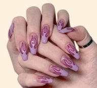 24pcs Fire Pattern Fake Nail & 1sheet Tape & 1pc Nail File