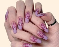 24pcs Fire Pattern Fake Nail & 1sheet Tape & 1pc Nail File