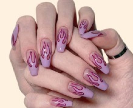 24pcs Fire Pattern Fake Nail & 1sheet Tape & 1pc Nail File