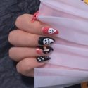 24pcs Halloween Pumpkin Print Fake Nail & 1pc Nail File & 1sheet Tape