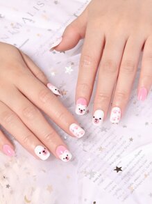 24pcs Kids Cartoon Graphic Fake Nail & 1sheet Tape & 1pc Nail File