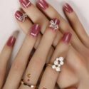 24pcs Rhinestone Decor Fake Nail & 4pcs Nail Art Tool