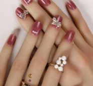 24pcs Rhinestone Decor Fake Nail & 4pcs Nail Art Tool