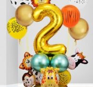 26pcs Cartoon Animal 2nd Birthday Balloon Set