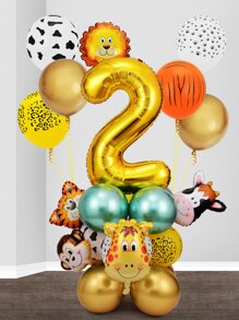 26pcs Cartoon Animal 2nd Birthday Balloon Set