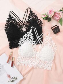 2pack Guipure Lace Cross Back Bra Set