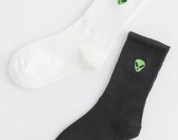 2pairs Alien Embroidery Socks