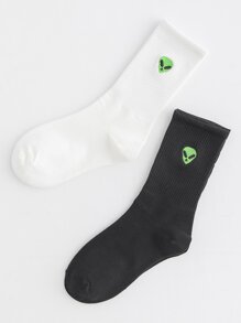 2pairs Alien Embroidery Socks