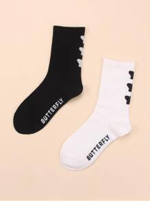 2pairs Butterfly Graphic Crew Socks